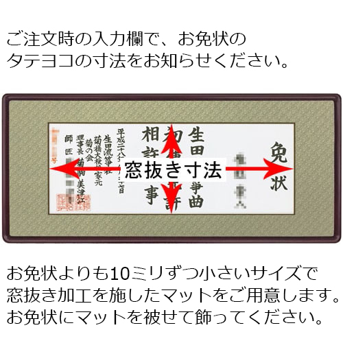 お免状額縁のサイズ選択の例